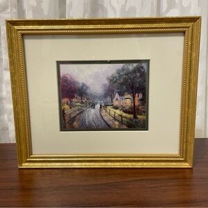 Thomas Kinkade Rainy Evening Street View Scenic Rainy Street Print framed Matte